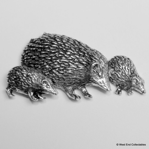 Hedgehog family pewter brooch - pewter,